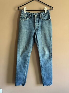 Vintage Helmut Lang Classic Men's Blue Denim Slim Fit Jeans with Button Fly